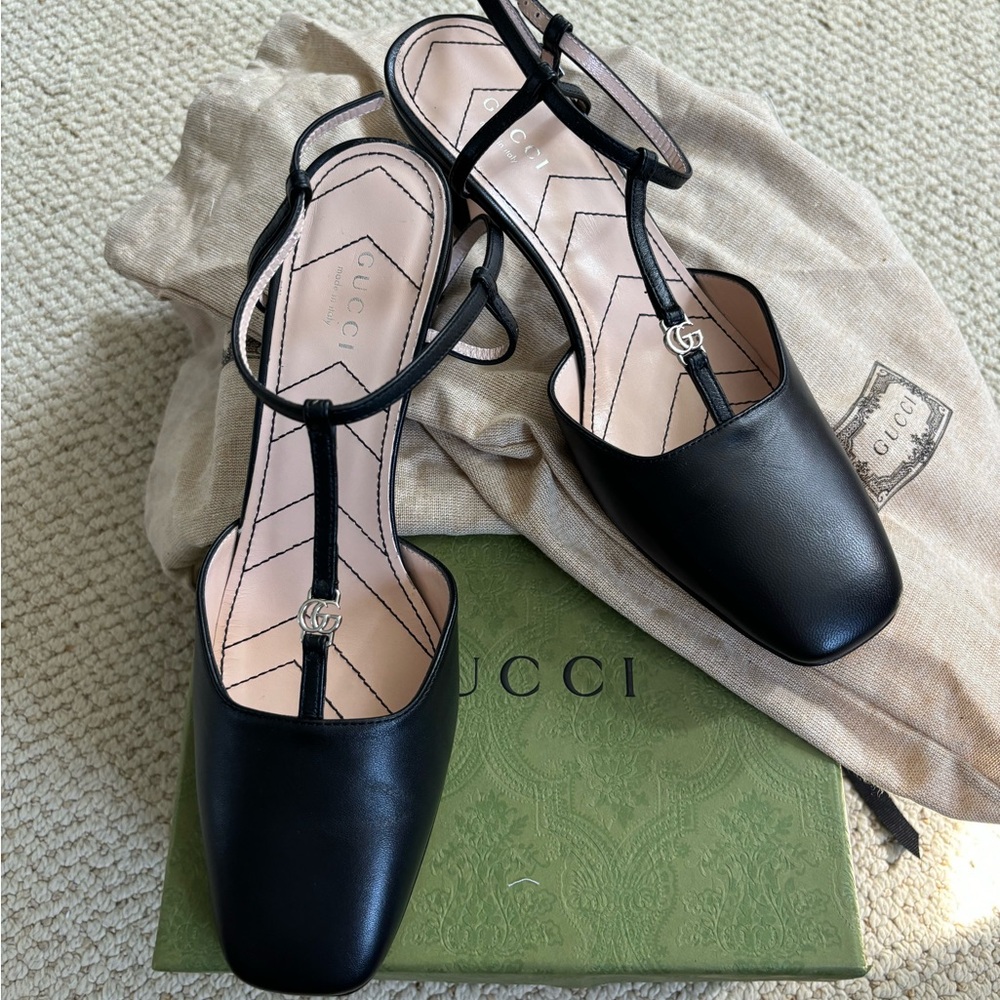 Gucci Black Slingback Heels with Square Toe